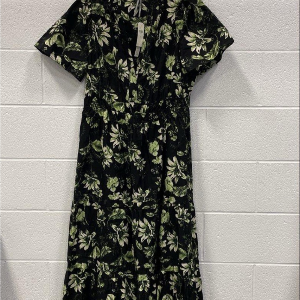Anthropologie Black and Green Floral High Low Dress - Picture 4 of 7